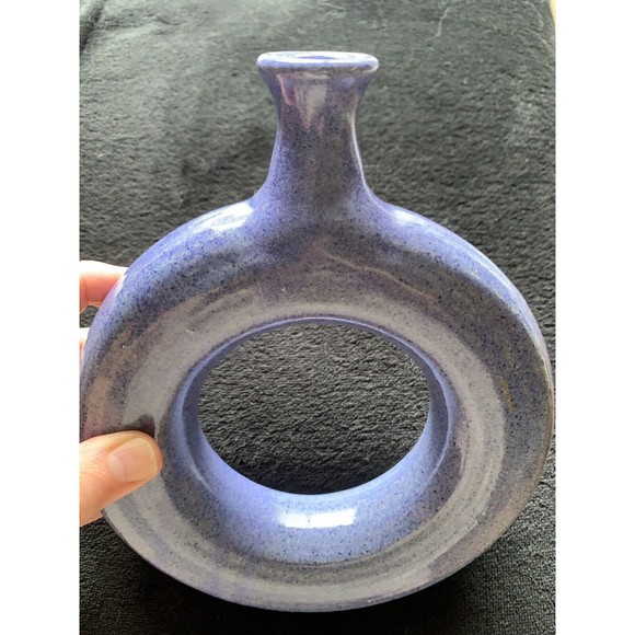 Vintage "The Potter's House" Folk Art Glazed Pottery Ring Flask Bottle - Picture 5 of 11